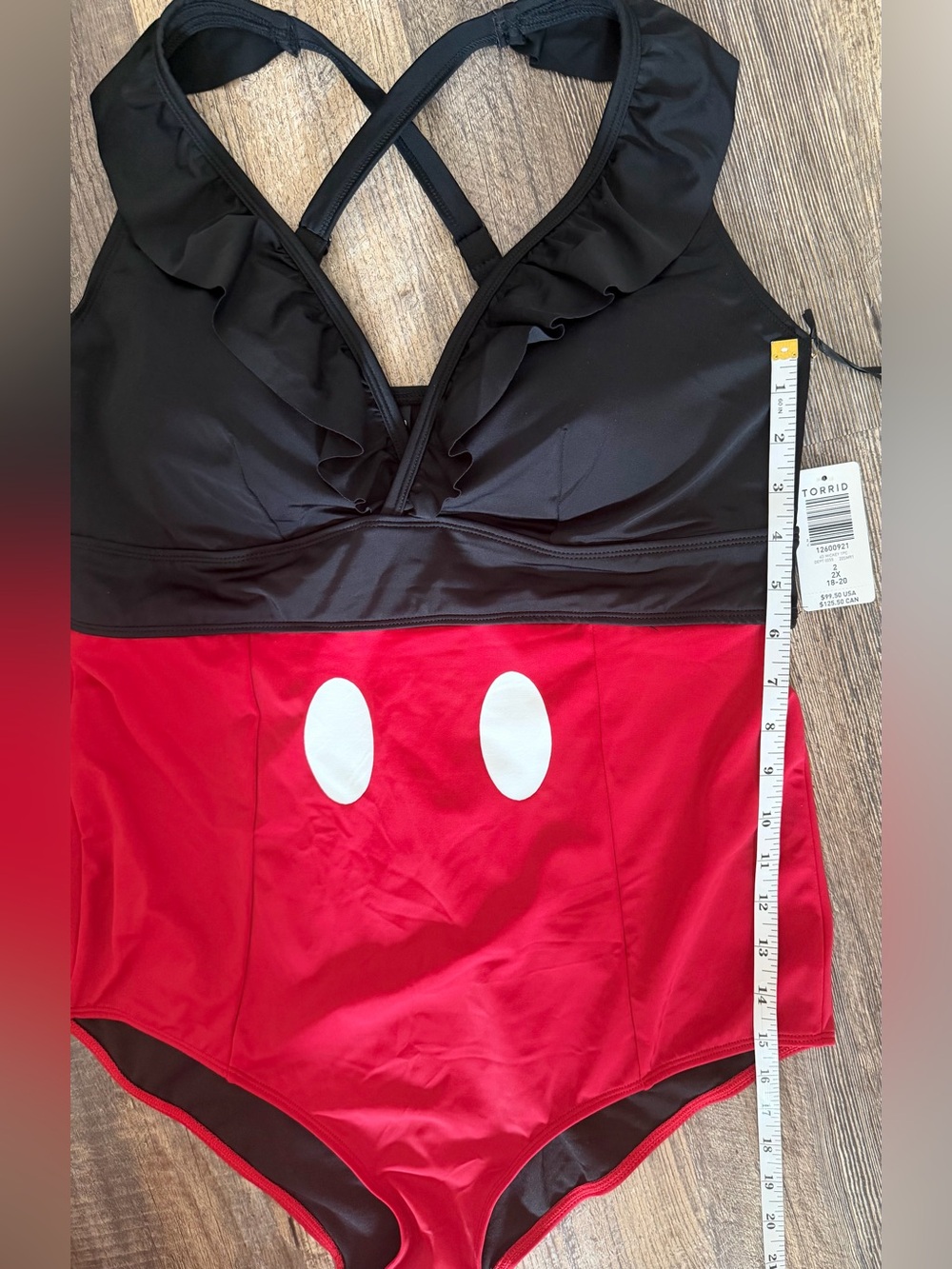 Torrid X Disney 2 (2X) 18-20 Mickey Ruffle V Neck One Piece Swimsuit MSRP $99.50 - Picture 6 of 13
